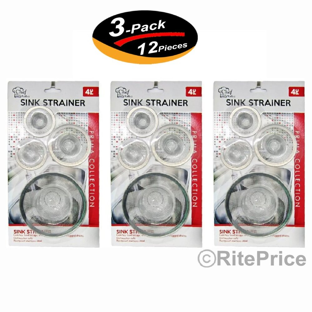 12PCS Stainless Steel Kitchen Sink Drain Strainer & Mesh Screen Drainer (3 Pack)